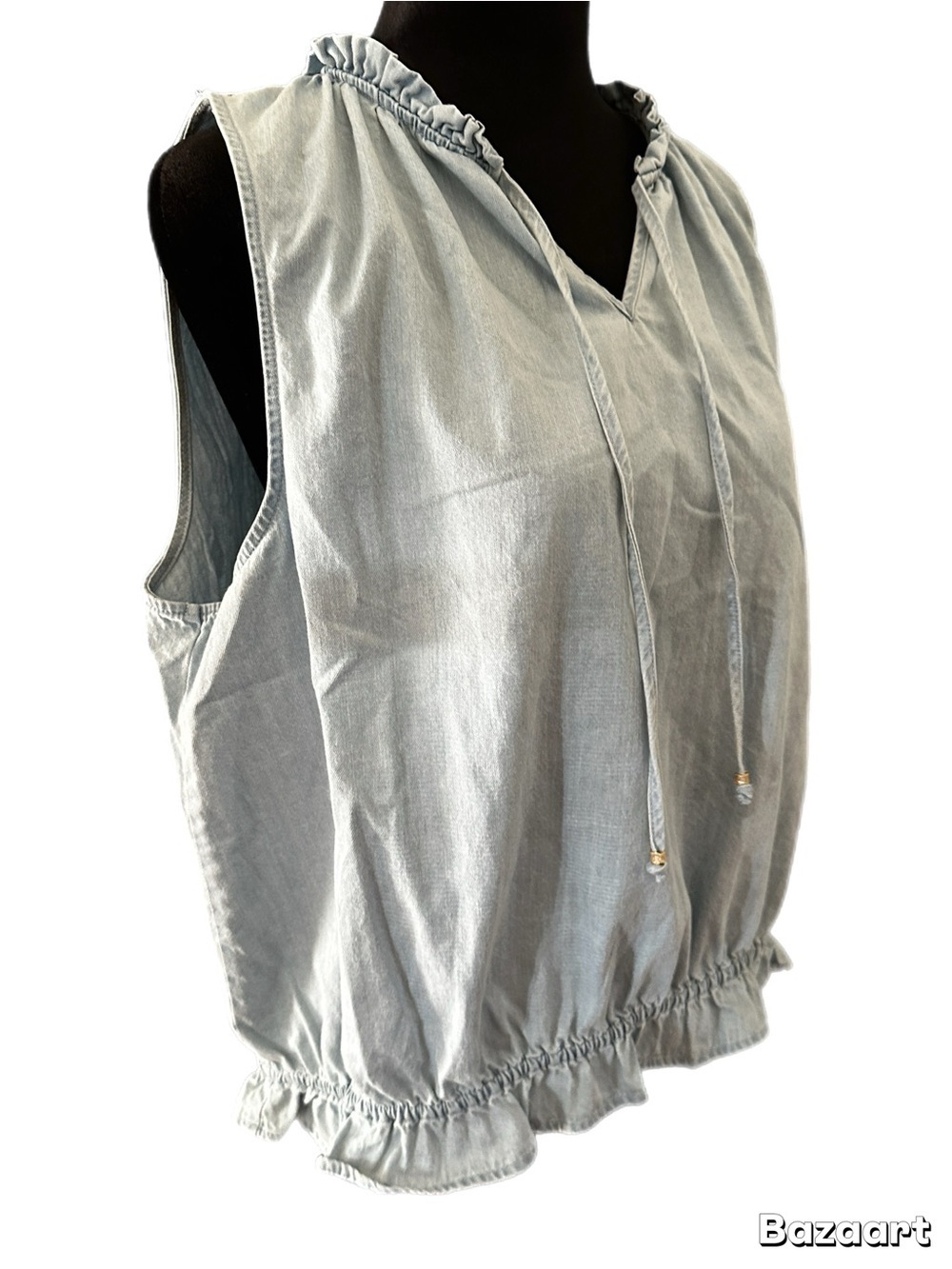 New! Nicole Miller Light Blue Sleeveless Ruffle-Neck Drawstring Top size XL